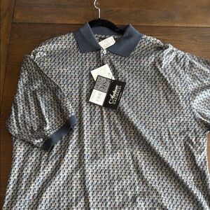 Black and Gray Polo Shirt with Geometric Pattern